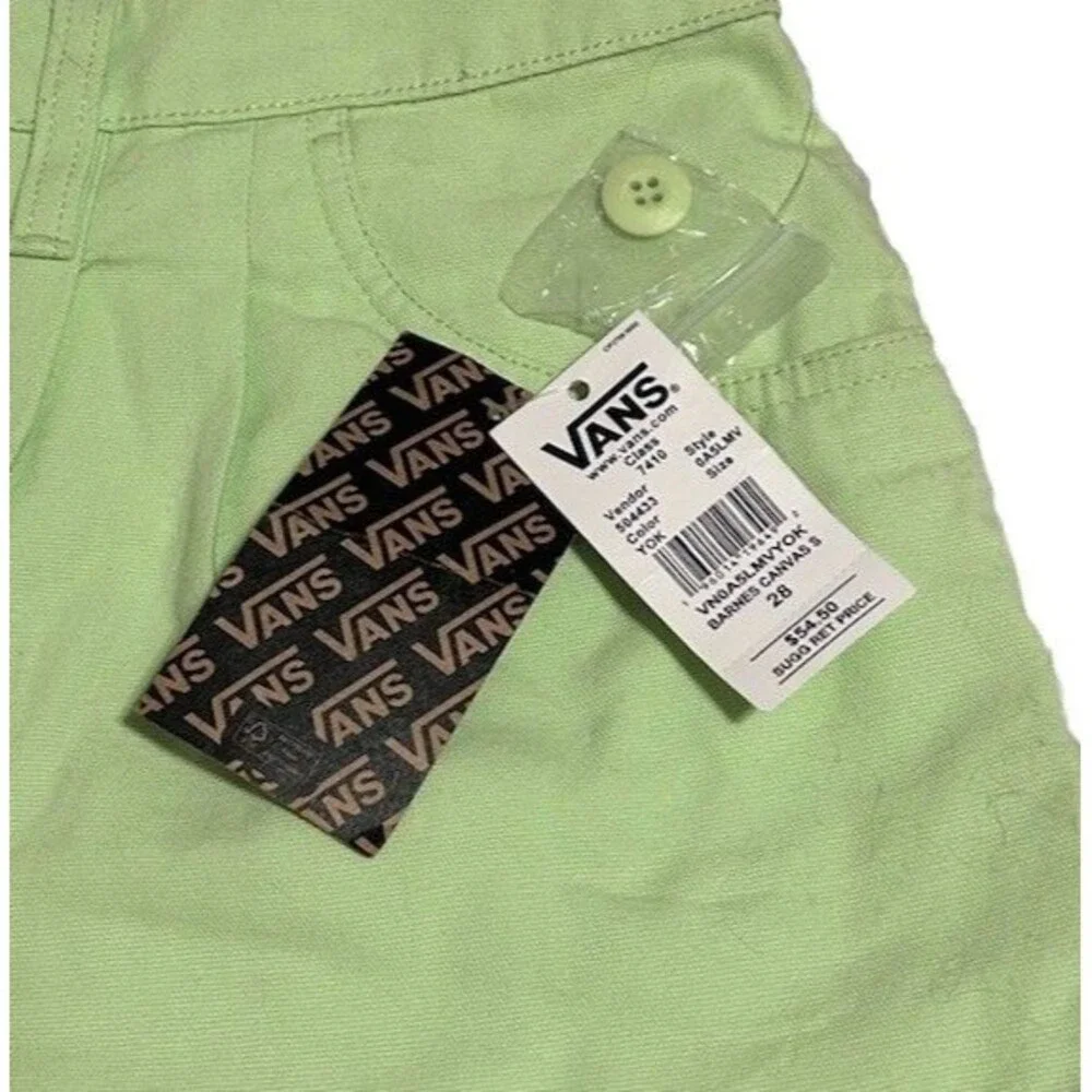 NWT Vans Barnes Canvas Shorts Lime Green High Rise Pleated Skater Boho 28
